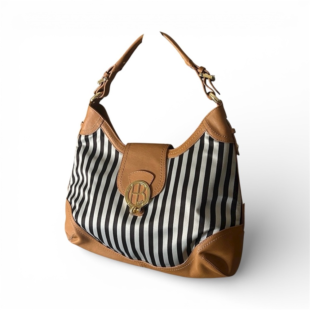 Henri Bendel Iconic Striped Bag with Tan Leather Accents NWOT MSRP $695 & Dusty - Picture 2 of 10